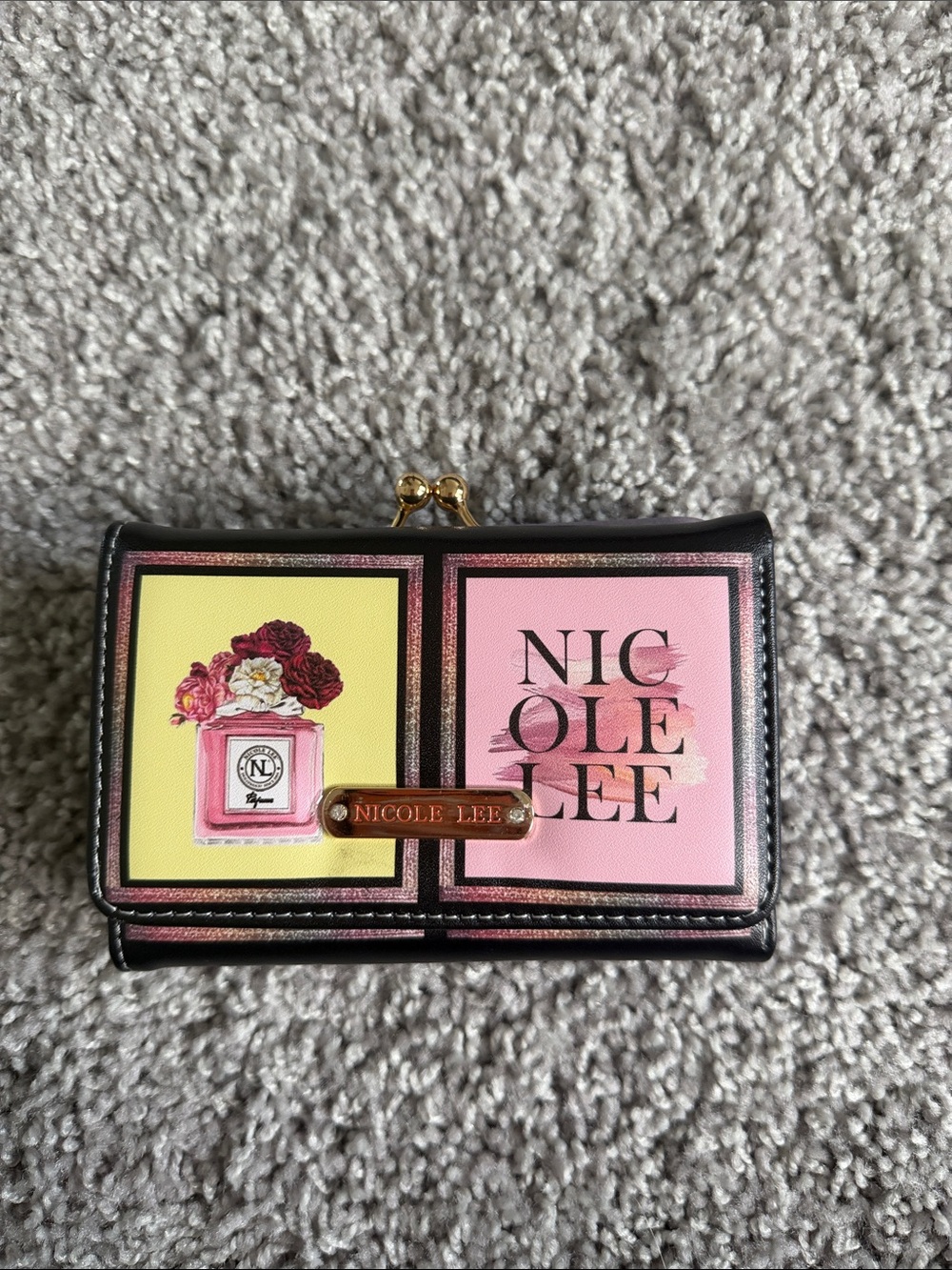 Nicole Lee Pink & Yellow Floral Frame Wallet with Gold Accent